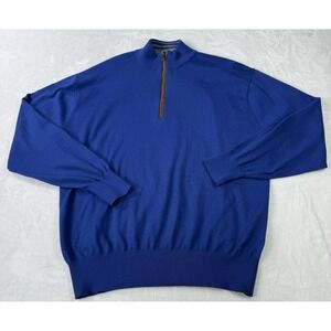 Orvis Sweater Mens Size XL 1/4 Zip Pullover Blue Merino Wool Knit Cozy Soft